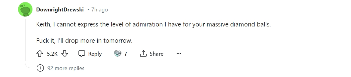 美股散户评论：“Keith，我无法表达我对你有多敬佩。不管了，明天我会再多加点仓。”